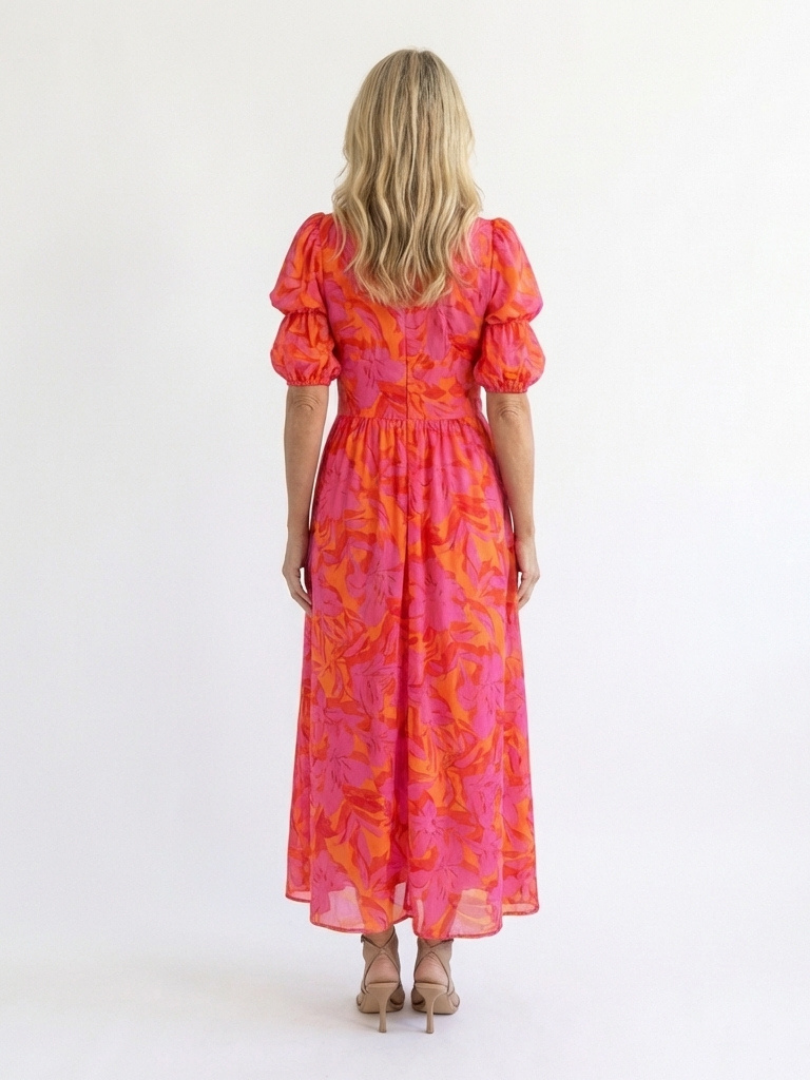 Willow | Robe midi à décolleté en V fleuri avec manches bouffantes