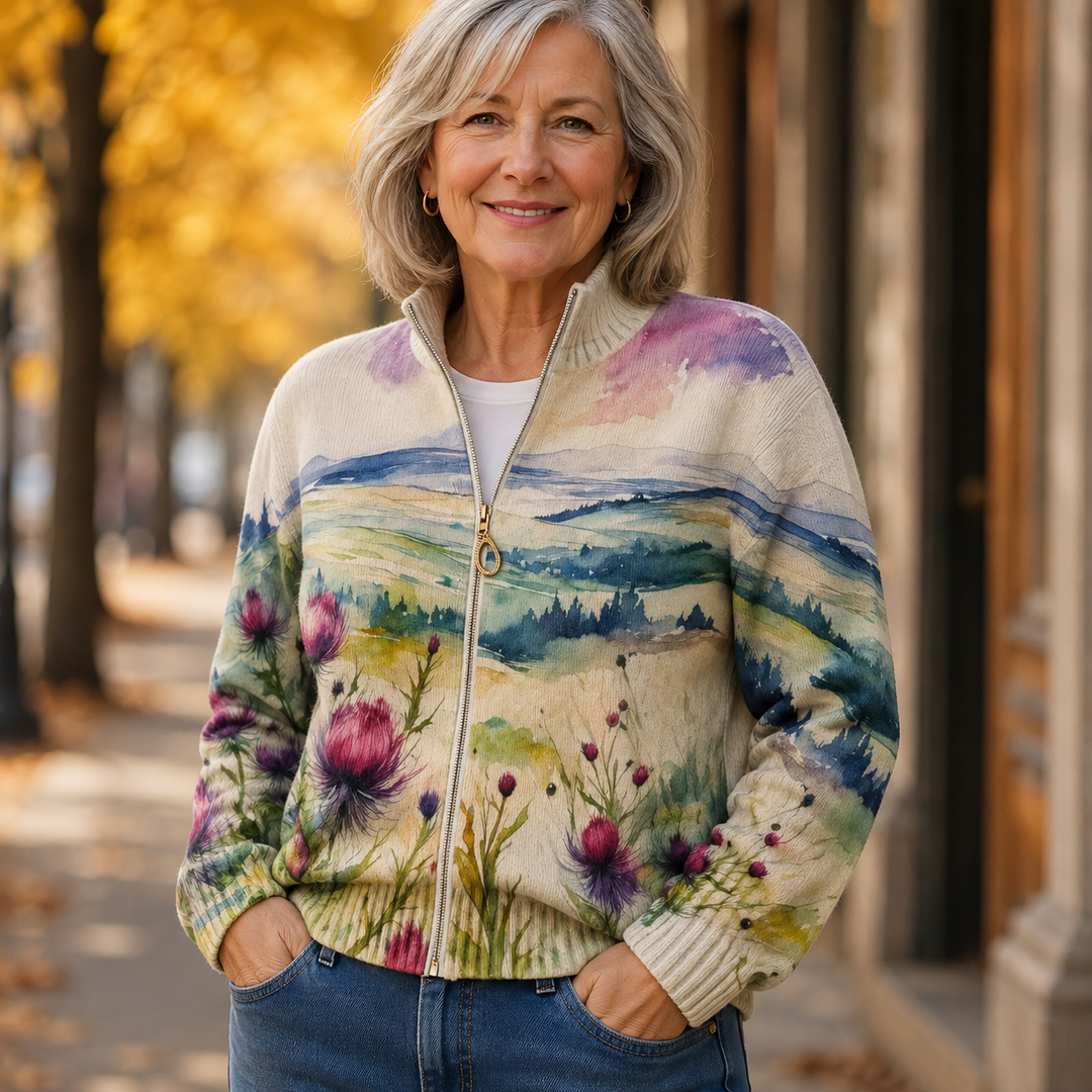 Zelda - Fleur de Chardon Écossaise - Cardigan à Zip