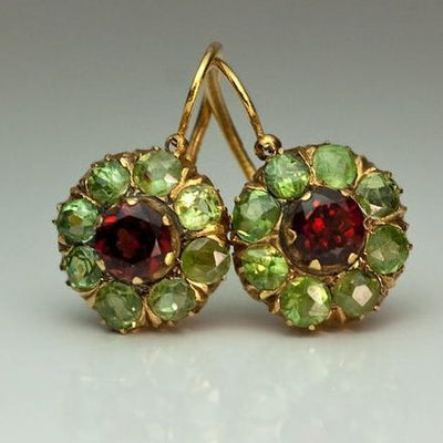 Boucles d'Oreilles Ronde Chic avec Cristaux Verts et Rouges