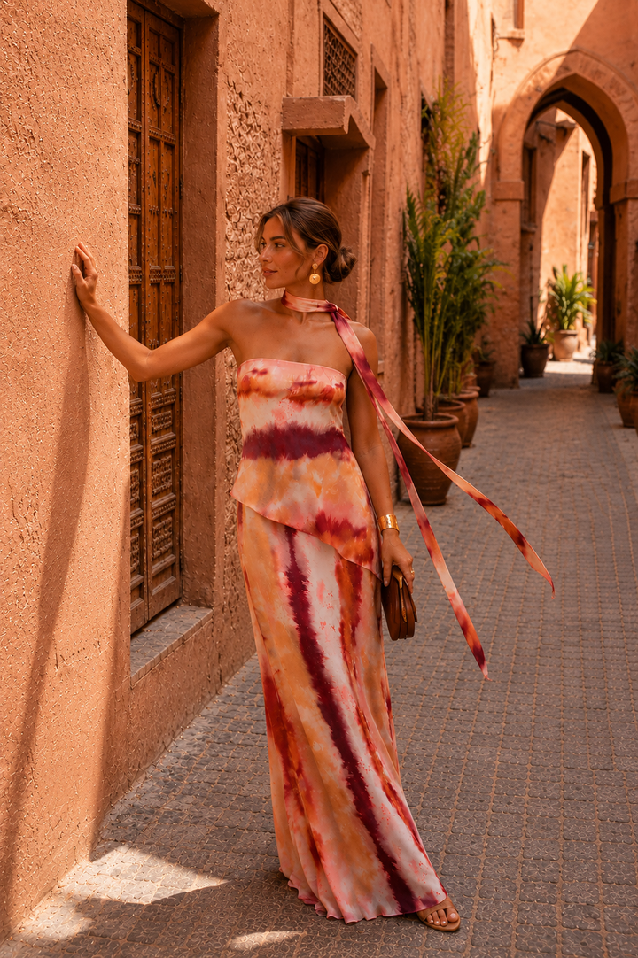 Aitana│Robe imprimée longue avec décolleté sans bretelles