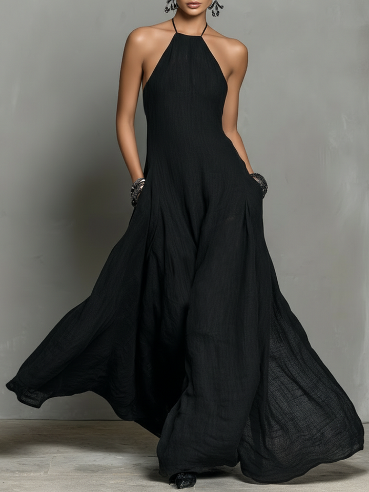 Robe Maxi Sans Manches en Mélange de Lin Minimaliste pour Femmes MDZ2210A0Y