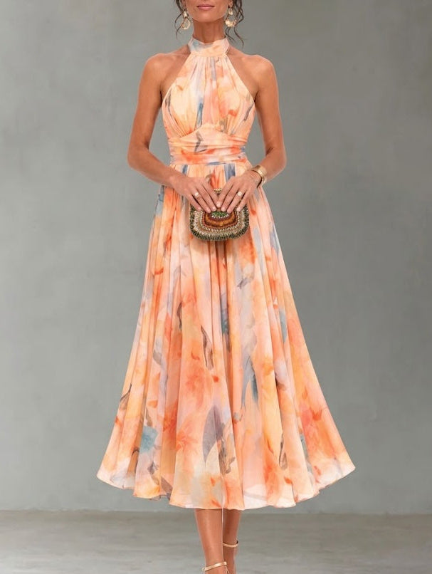 Aurora | Robe à décolleté américain et imprimé aquarelle