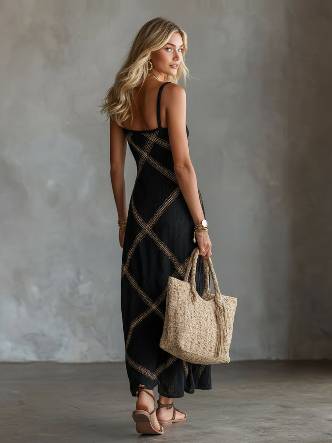 Vittoria – Robe Géométrique Noir Chameau