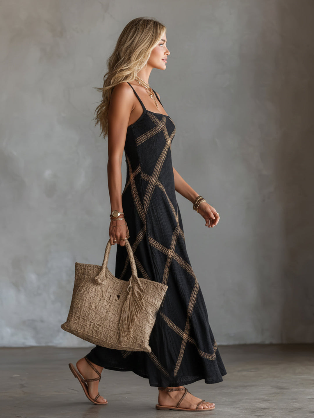 Vittoria – Robe Géométrique Noir Chameau