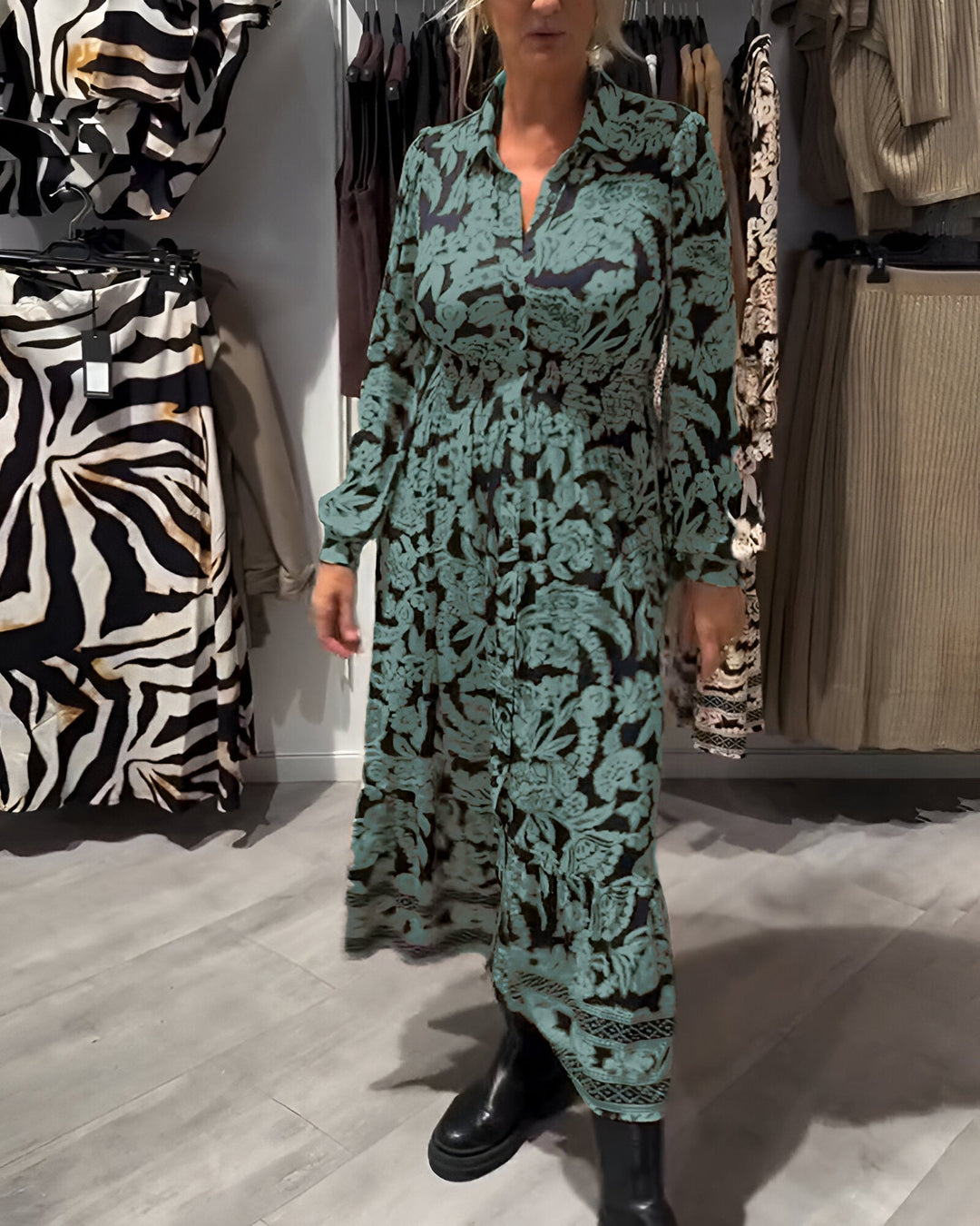 Marisse™ | Robe Midi à Motif avec Col en V