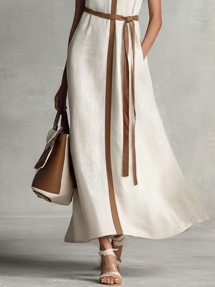 Robe Maxi en Coton Lin à Bretelles Sans Manches pour Femmes MDZ1153B7BA