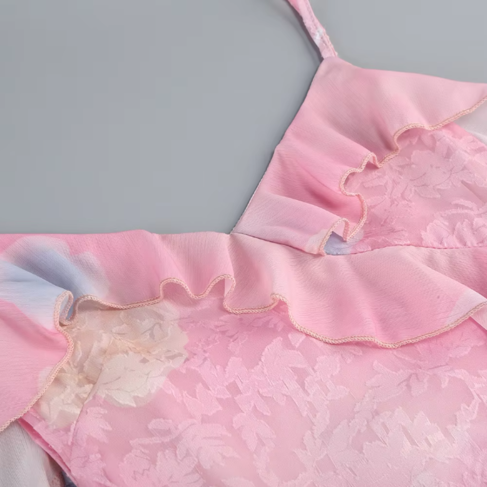 Robe Sans Manches Florale avec Volants