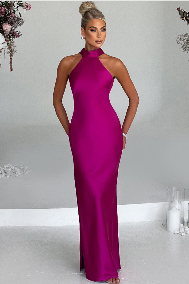 ZEYNEP | Robe Maxi Satinée Élégante avec Découpe Halter