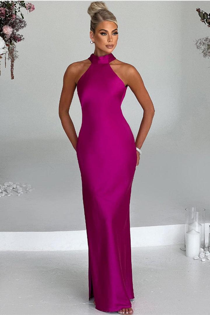 ZEYNEP | Robe Maxi Satinée Élégante avec Découpe Halter