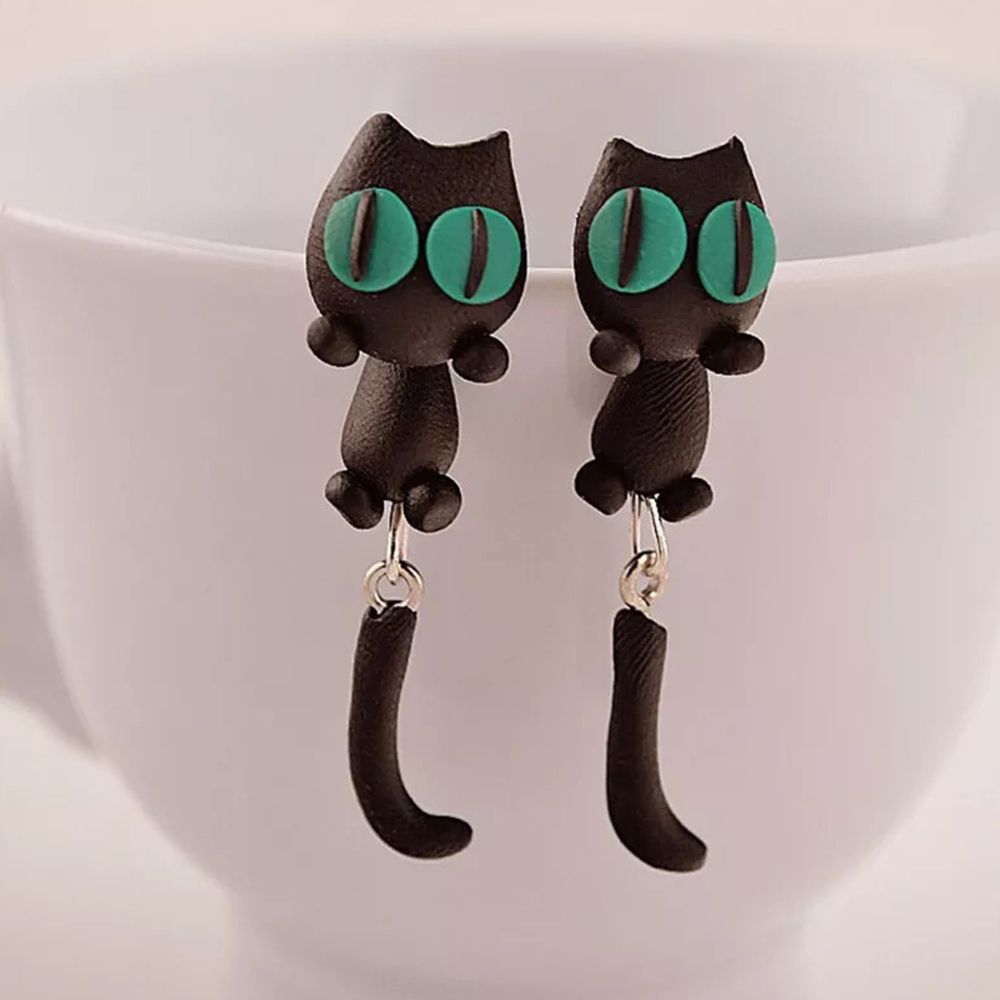BOUCLES D'OREILLES FAITES MAIN EN FORME DE CHAT (PAIRE)