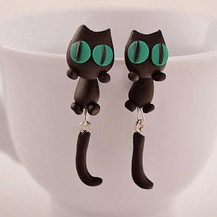 BOUCLES D'OREILLES FAITES MAIN EN FORME DE CHAT (PAIRE)