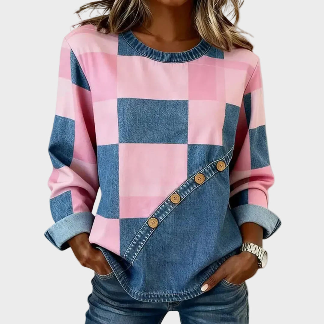 Tonnie - Sweat à motifs patchwork en couleur bloc