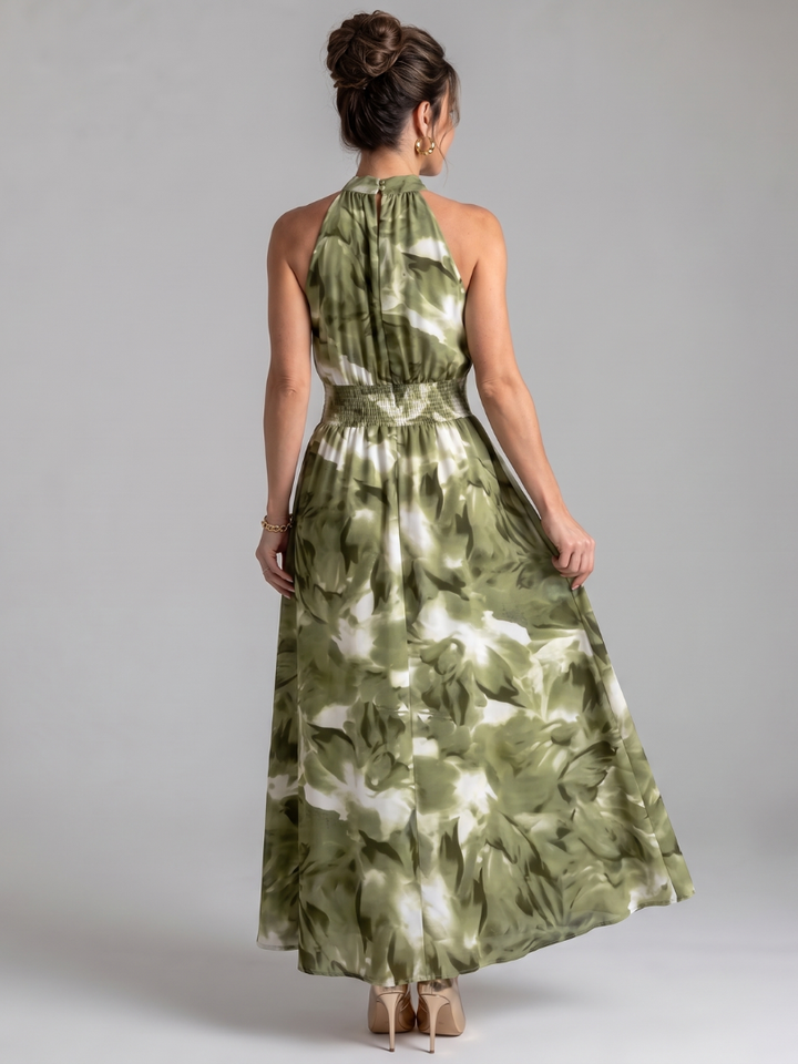 Olivia | Robe midi à taille froncée avec imprimé abstrait