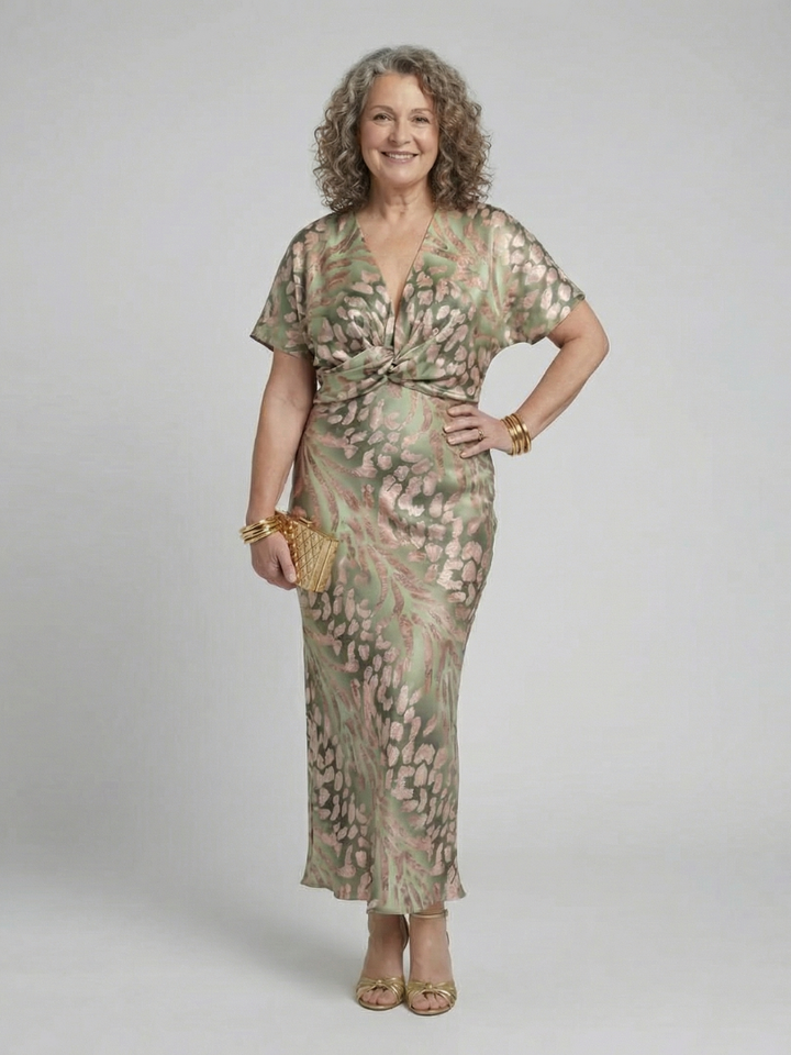 Coralie | Imprimé abstrait Robe midi à encolure en V et taille cintrée