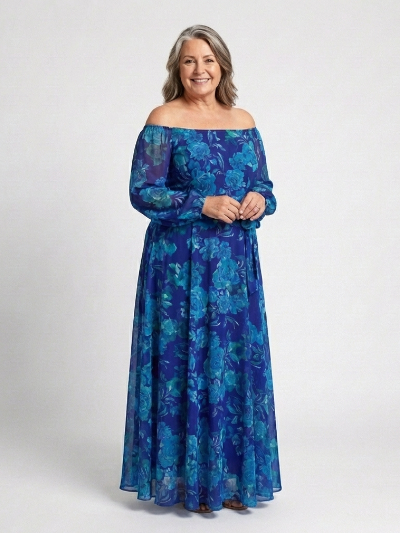 Aspen | Robe Maxi à Épaules Dénudées avec Fleurs