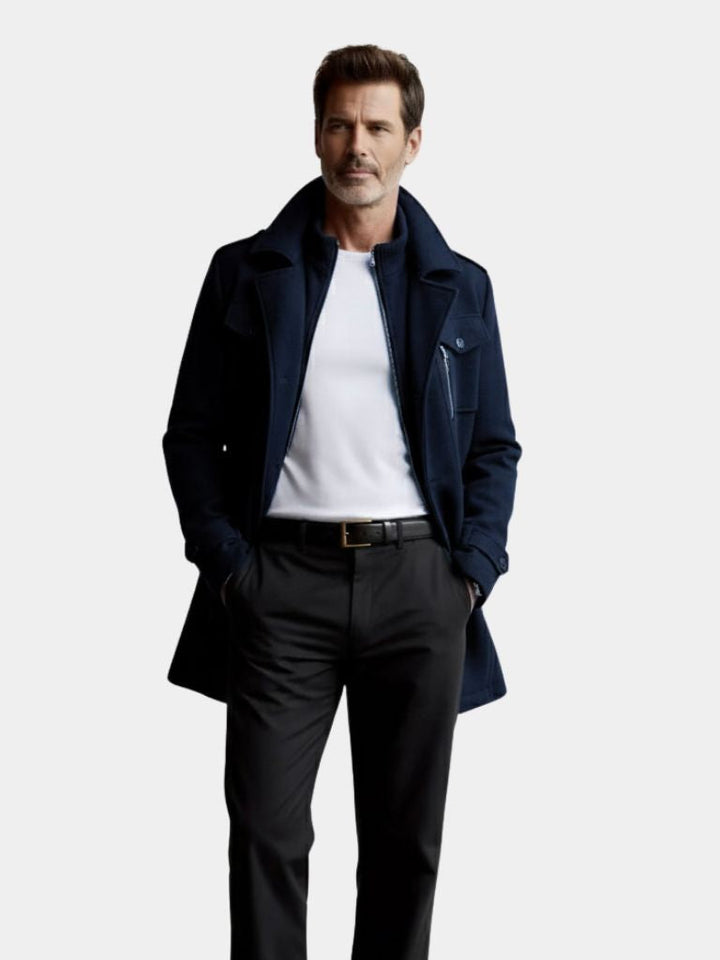 Manteau en Laine Noire Aristocratique - Viretti