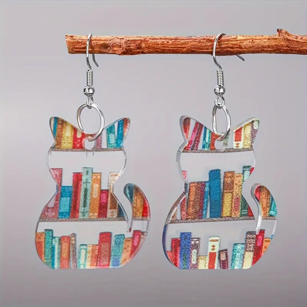 BOUCLES D'OREILLES CHAT PASSIONNÉ DE LECTURE (PAIRE)