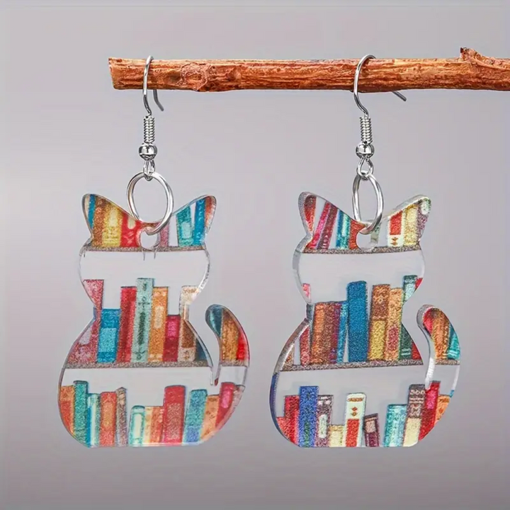 BOUCLES D'OREILLES CHAT PASSIONNÉ DE LECTURE (PAIRE)