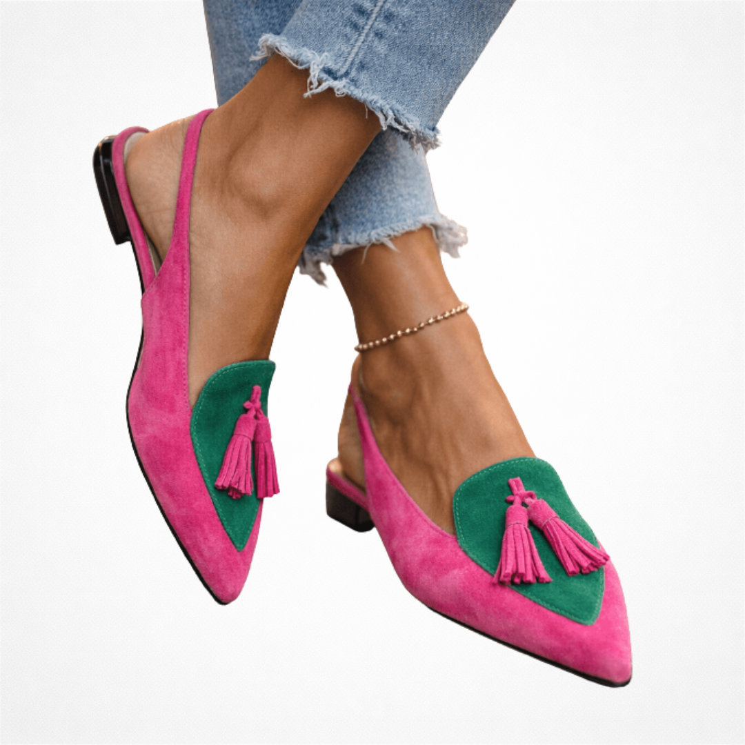 Nexoria - Mules Bicolores Élégantes pour Femmes avec Pompons Tendance