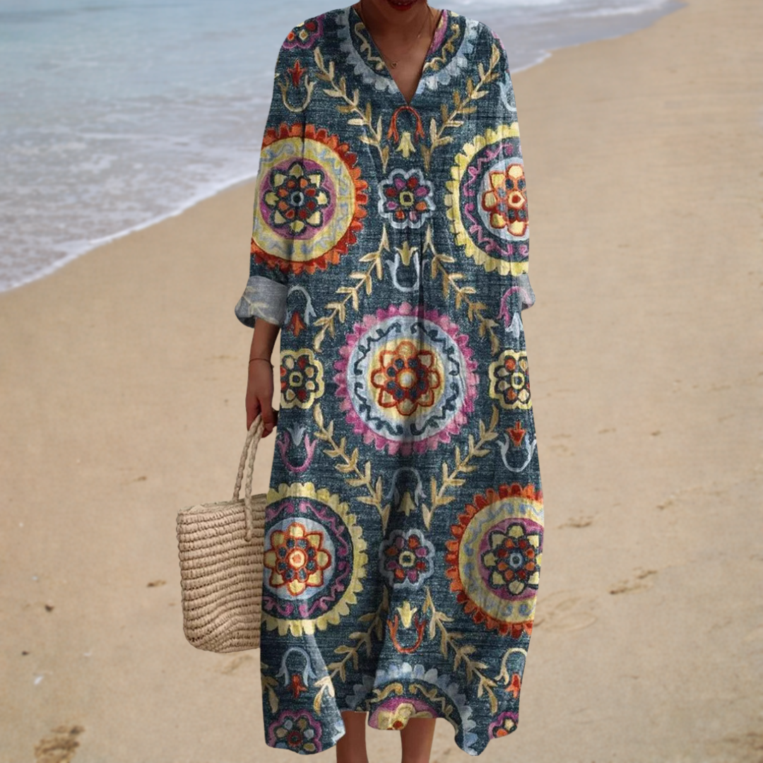 Gabrielle | Robe Longue avec Motifs Bohémiens