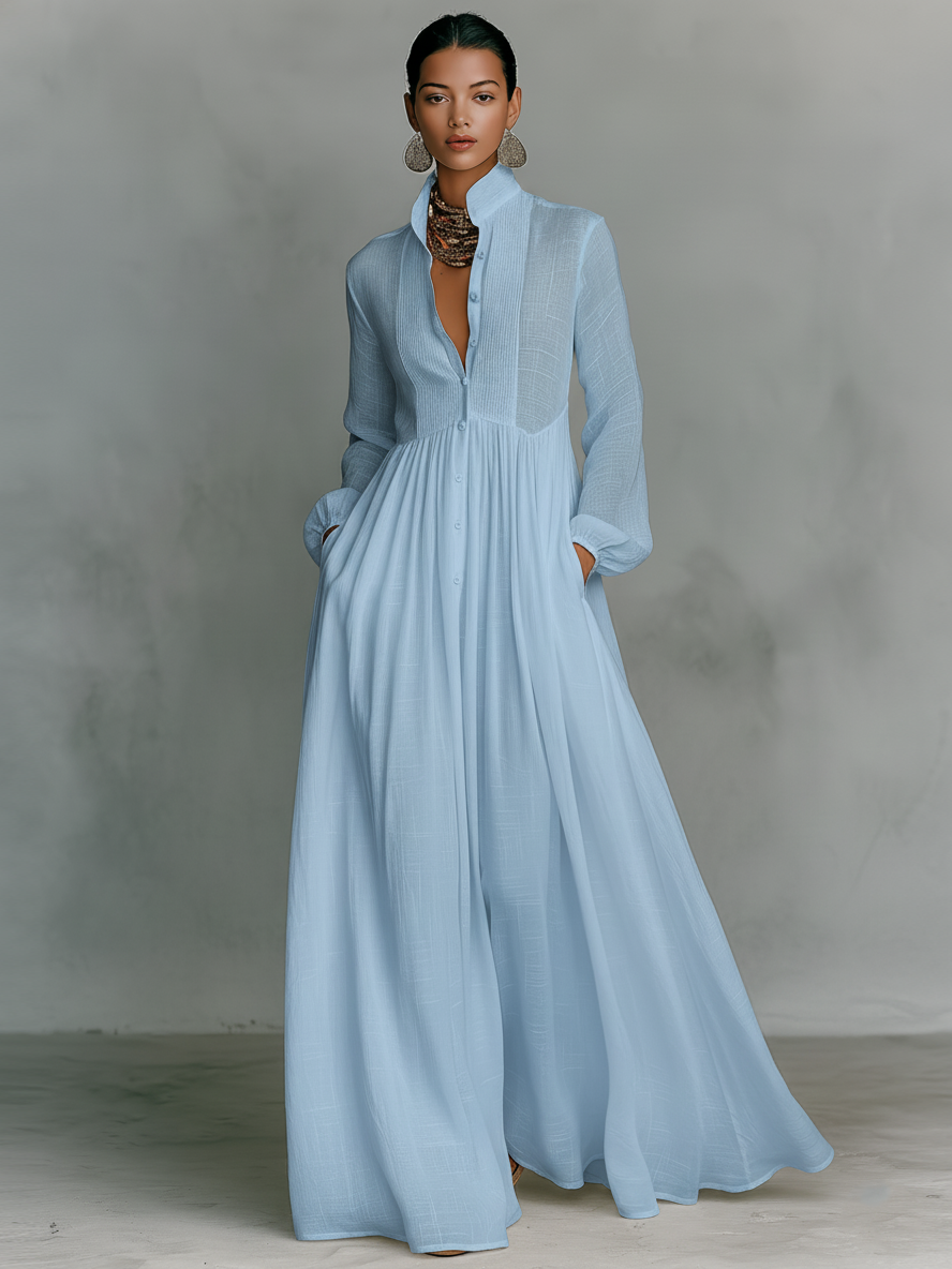 Robe Maxi Patchwork Col Montant