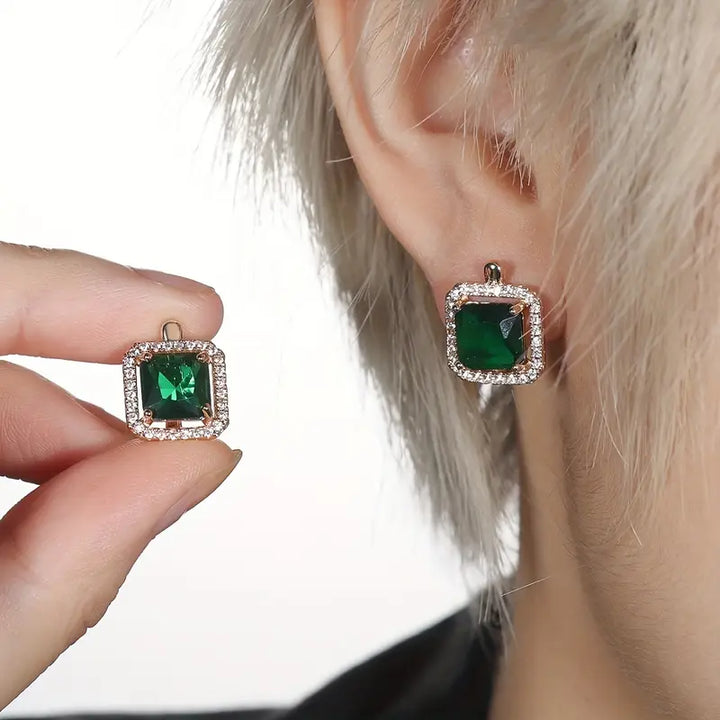 Boucles d'Oreilles en Or avec Zirconia Vert Carré