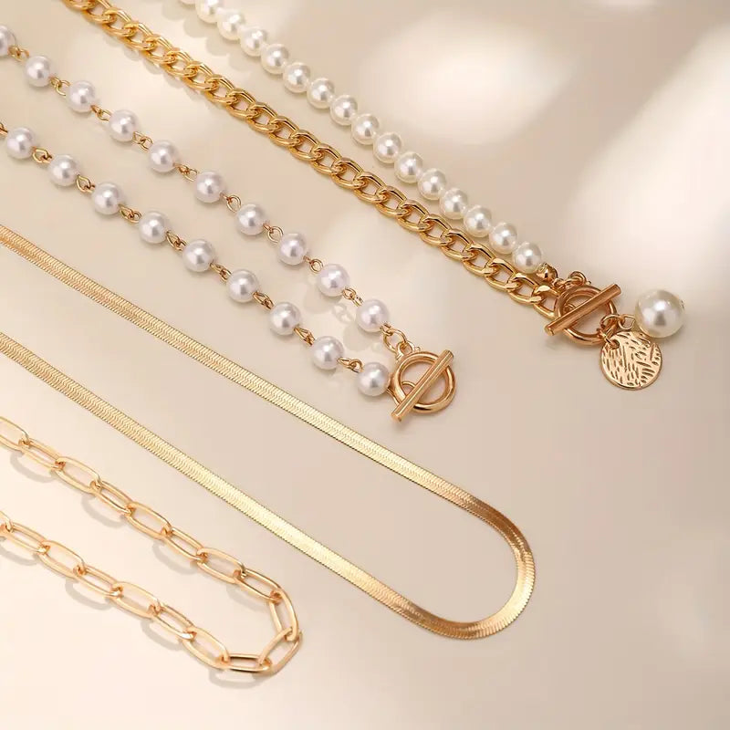 Collier Vintage en perles et chaînes en or