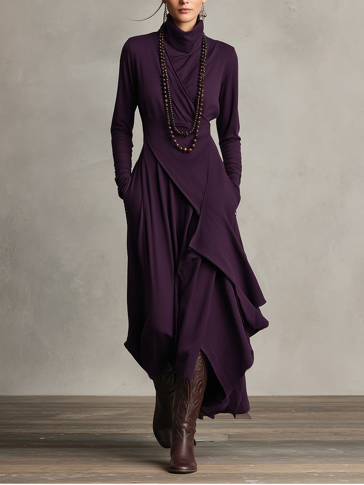 Robe Maxi Asymétrique Plissée en Coton Boho Violet pour Femmes MDA2055J9I
