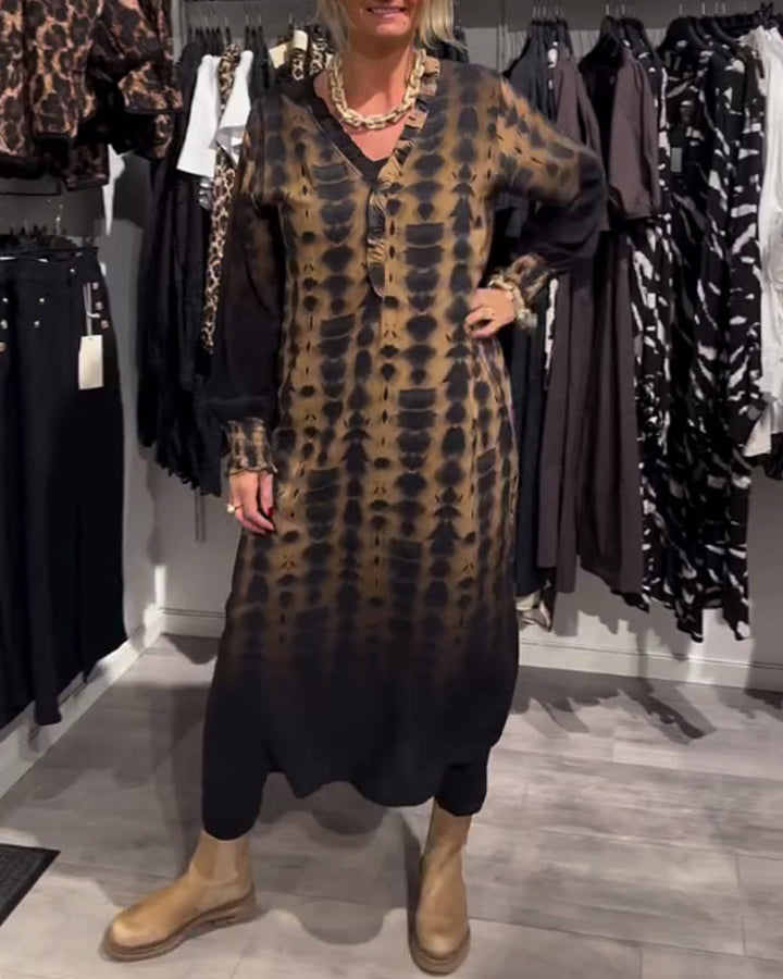 Lisette™ | Robe à décolleté en V et manches longues avec dégradé de couleurs