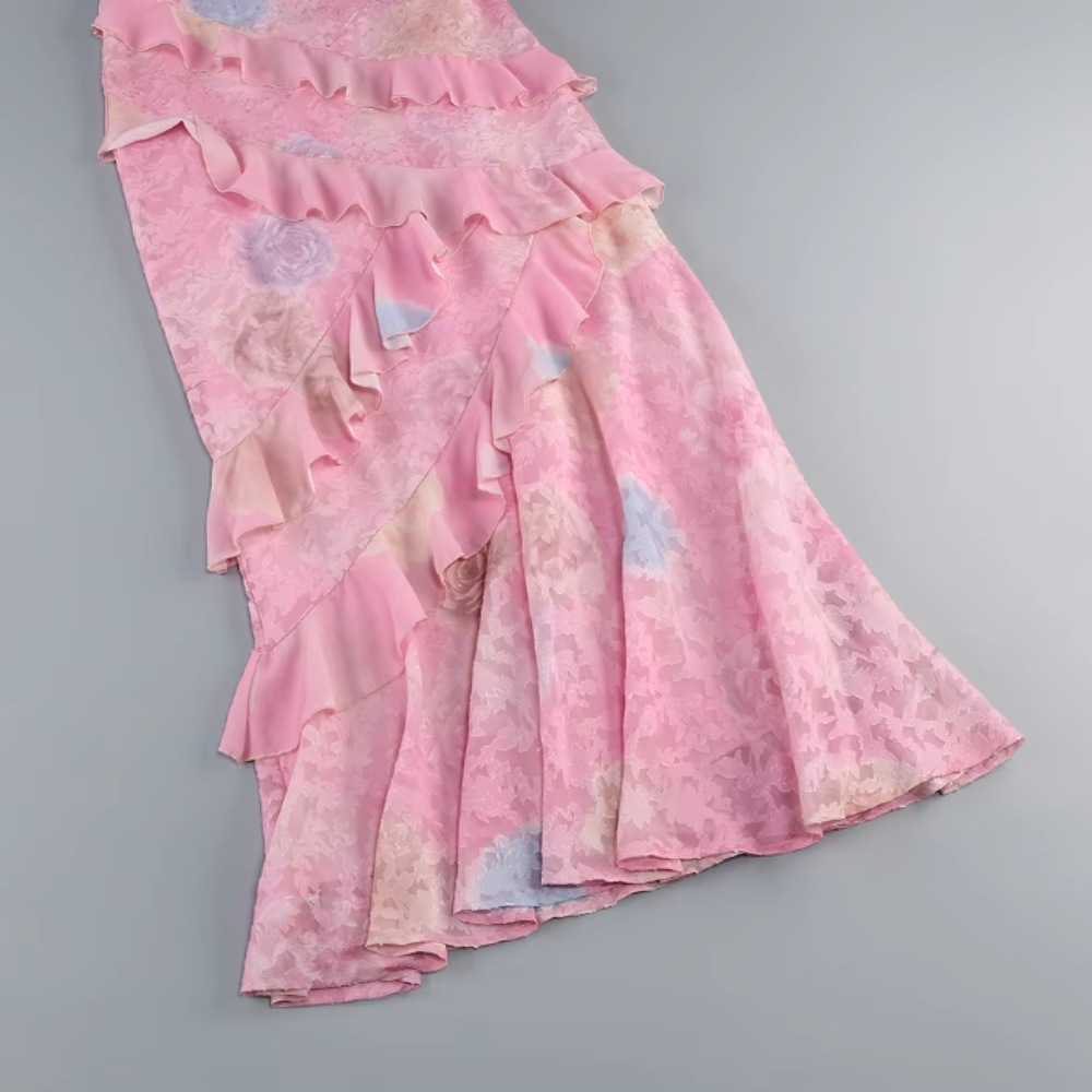 Robe Sans Manches Florale avec Volants