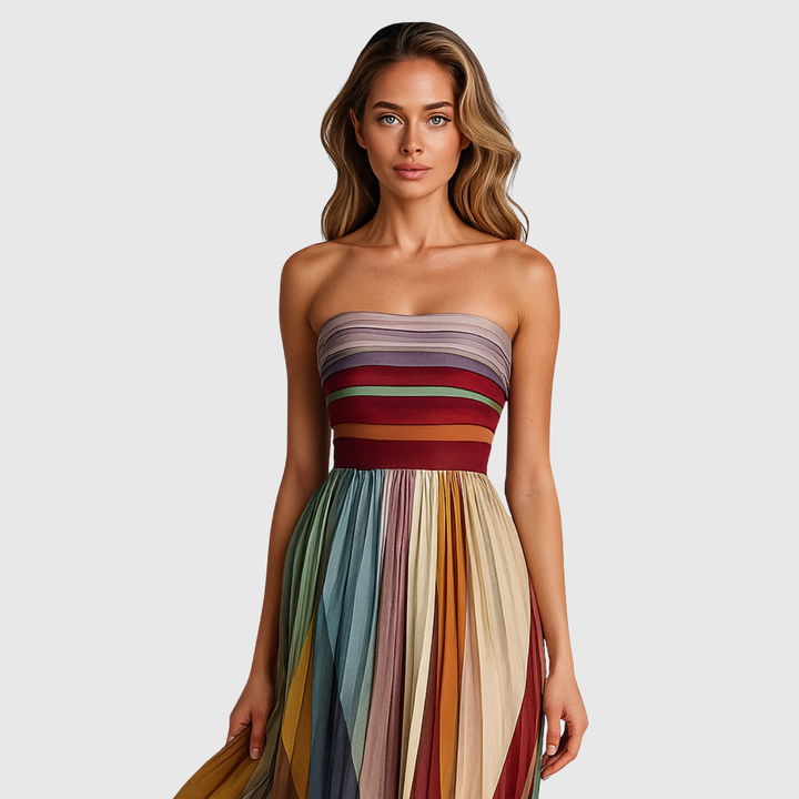 Melissa - Robe maxi multicolore à rayures plissées