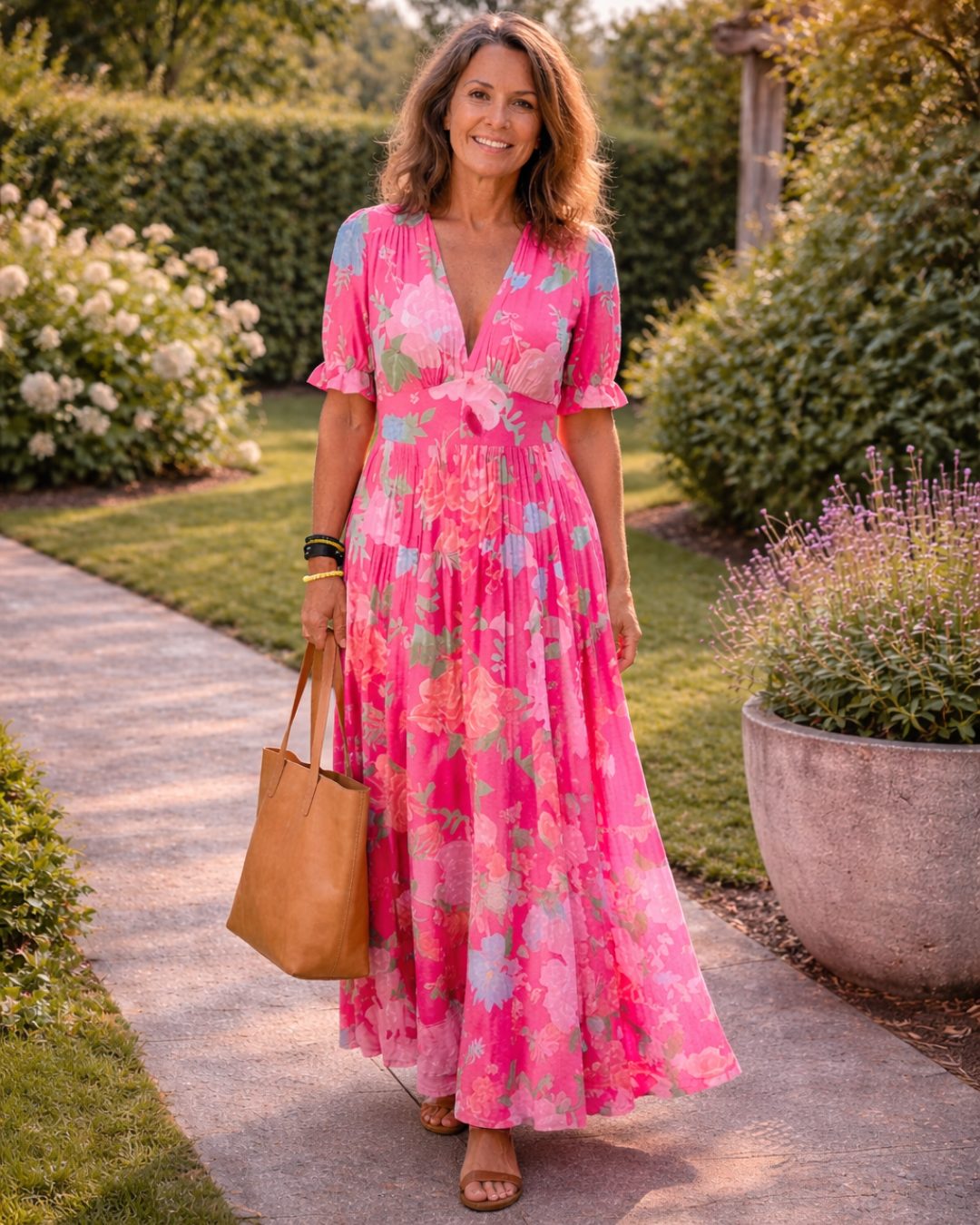 Ione | Robe midi à fleurs sans manches avec décolleté en V