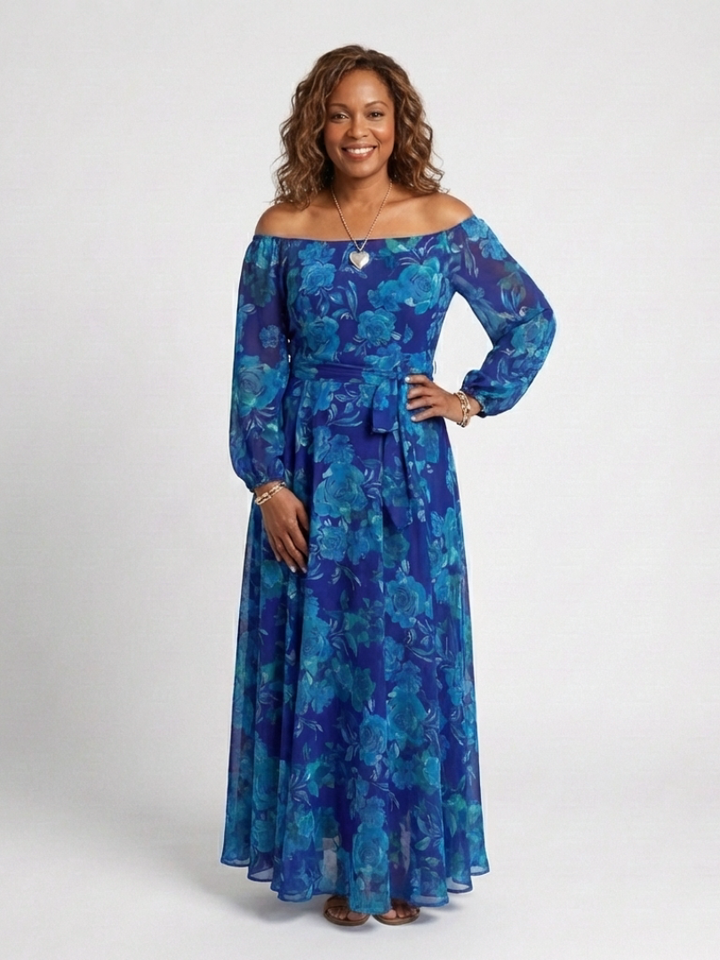 Aspen | Robe Maxi à Épaules Dénudées avec Fleurs