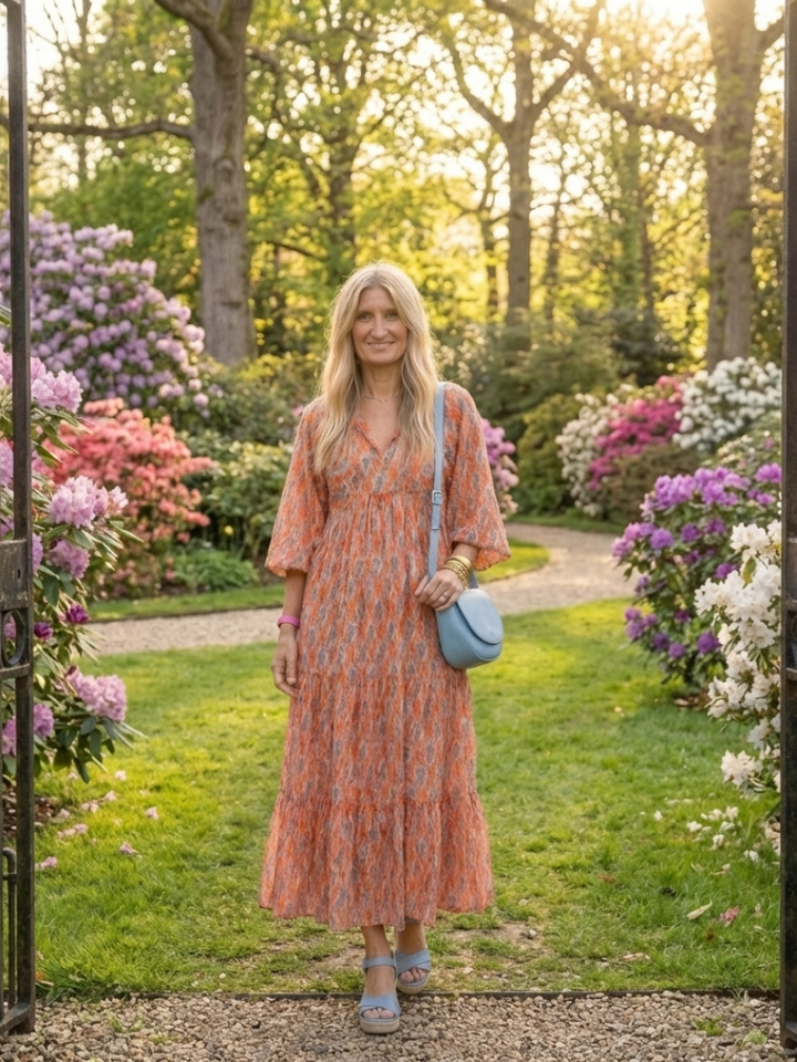 Amara | Robe midi à décolleté en V avec motif géométrique