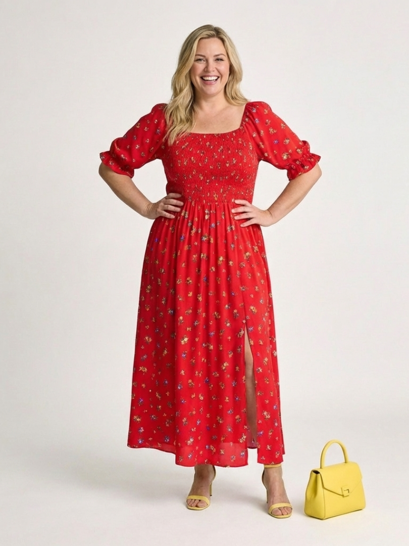 Delphine | Robe midi avec décolleté carré et motif floral