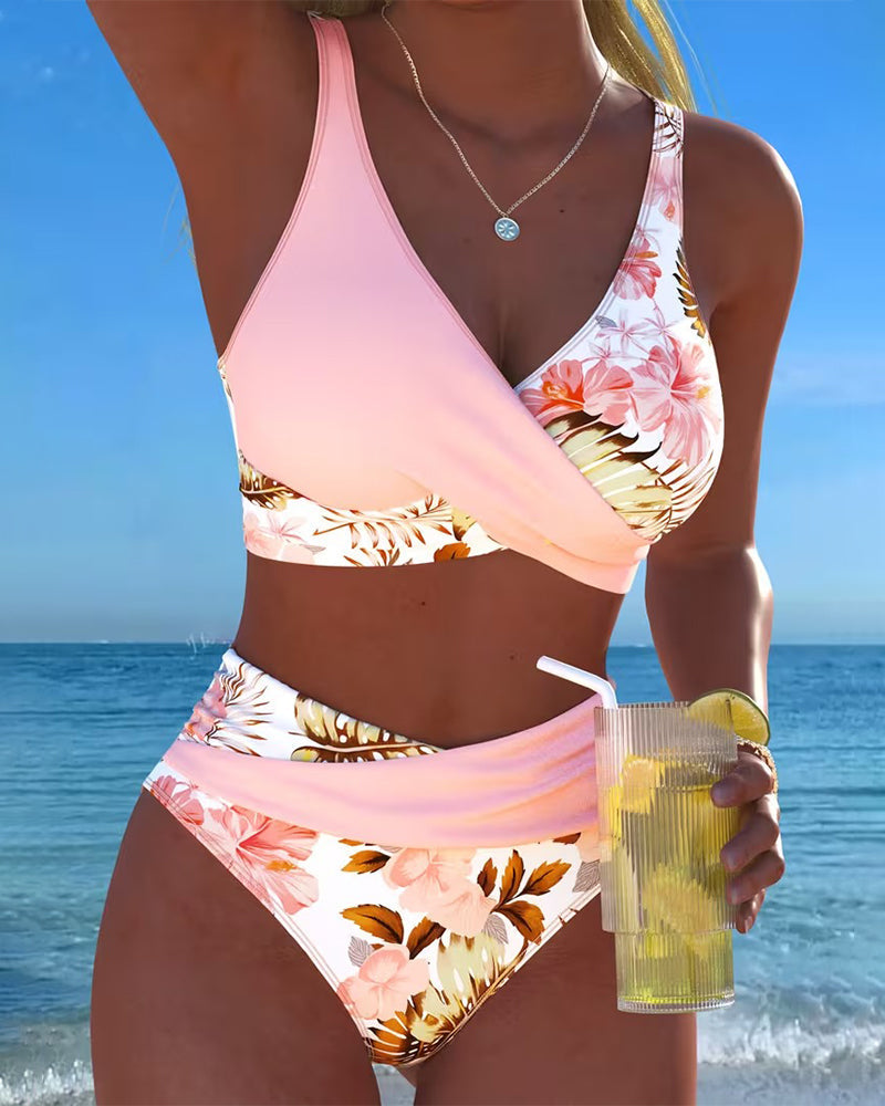 Jolina | Bikini à Fente Floral Contrasté