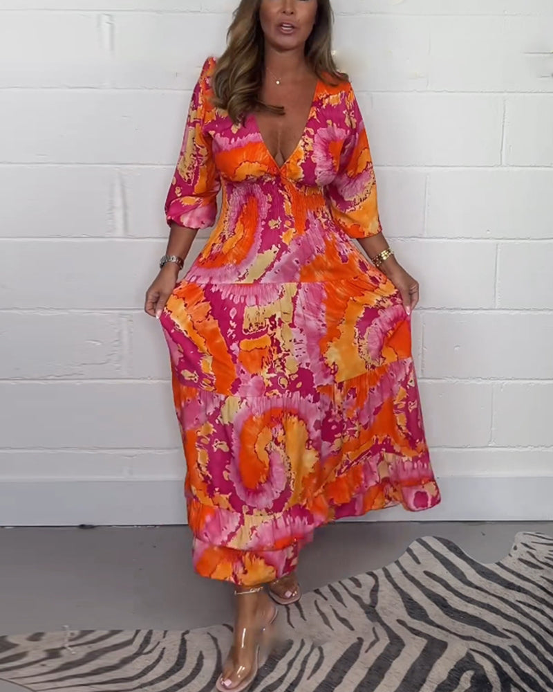 Élodie™ | Robe Maxi Colorée avec Décolleté en V Profond