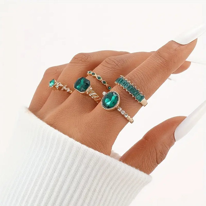 Ensemble de Bagues en Or Émeraude Exquise Zarina
