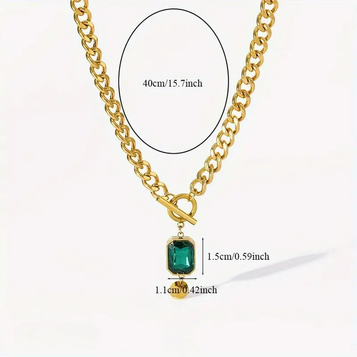 Collier Pendentif Émeraude Chaîne Épaisse