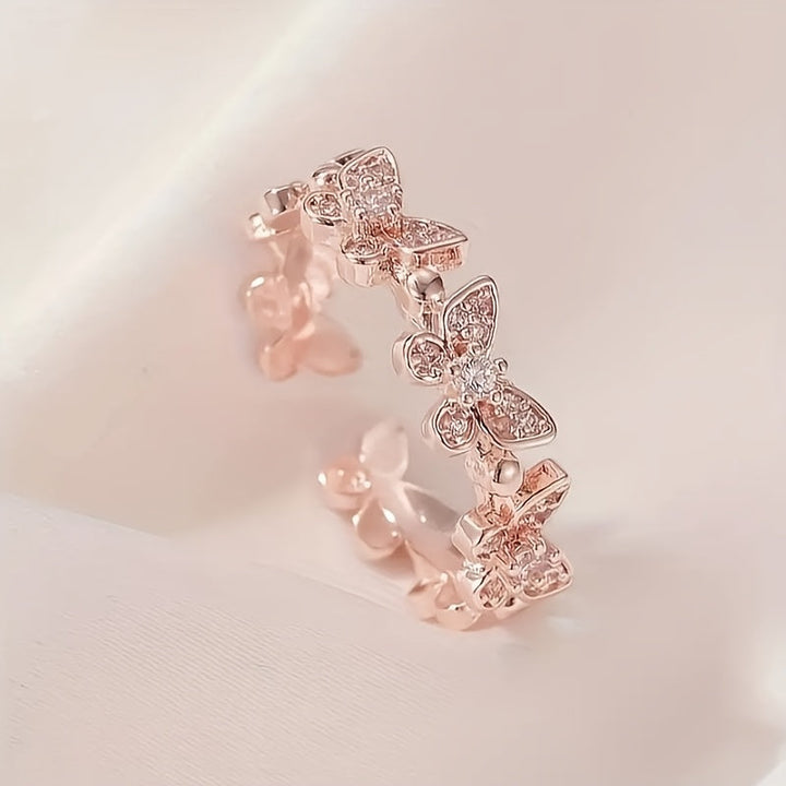 Bague en Or Blanc en Forme de Papillon avec Cristaux