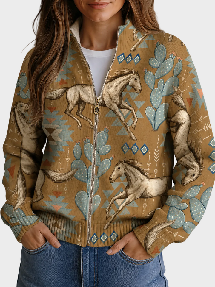 Perpetua - Cardigan zippé en couleur désert et cactus