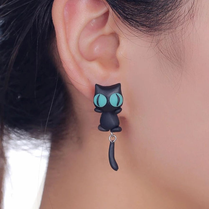 BOUCLES D'OREILLES FAITES MAIN EN FORME DE CHAT (PAIRE)