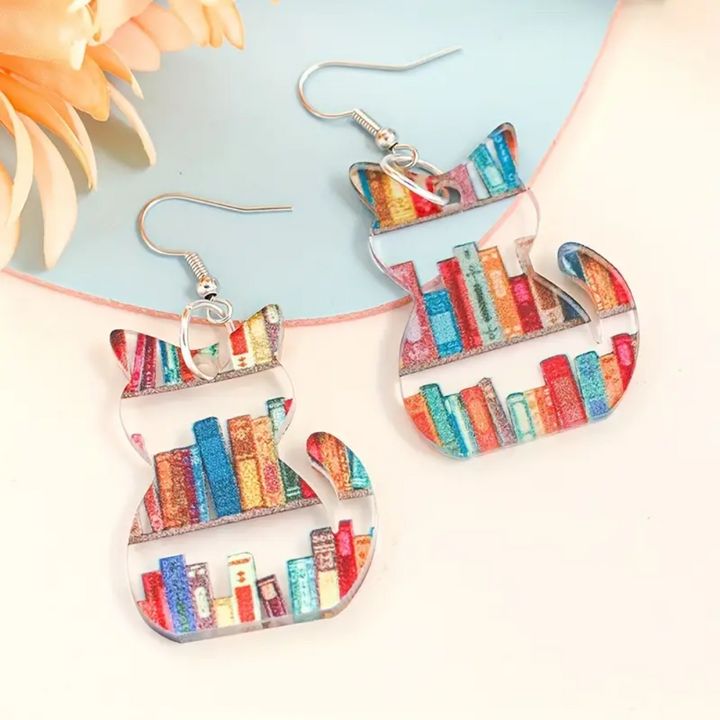 BOUCLES D'OREILLES CHAT PASSIONNÉ DE LECTURE (PAIRE)