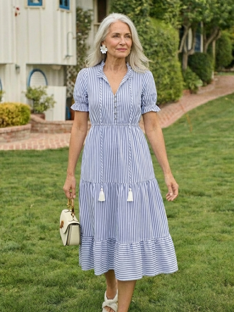 Dakota | Robe midi à manches courtes et à rayures