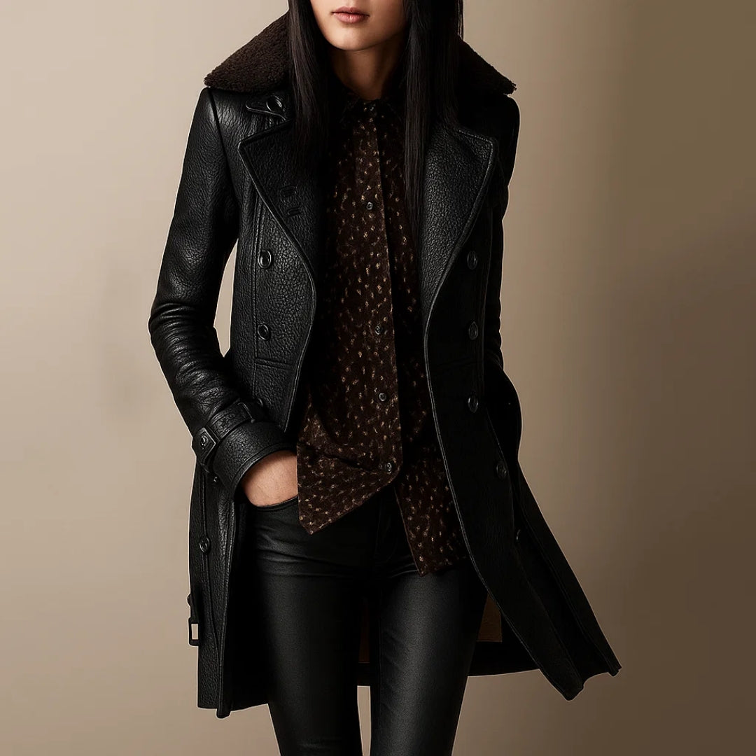 Simone™ | Manteau en cuir mi-long élégant