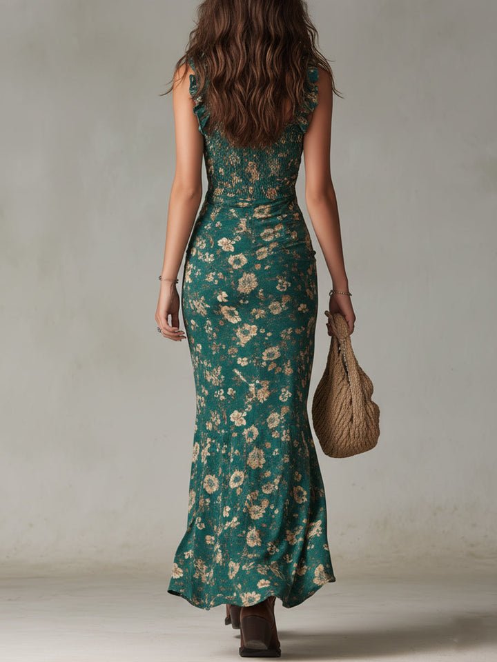 Zara - Robe maxi boho rétro avec manches froncées et fente haute