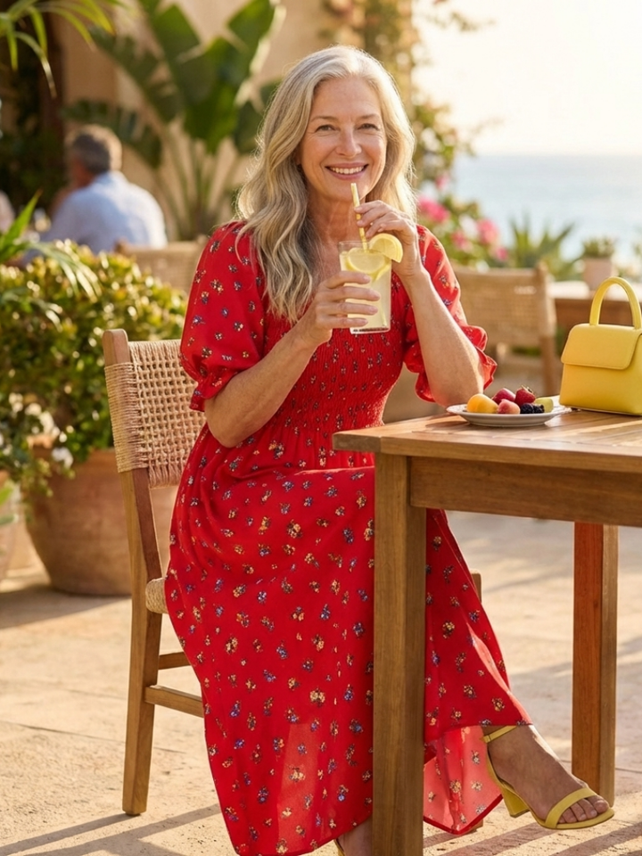 Delphine | Robe midi avec décolleté carré et motif floral