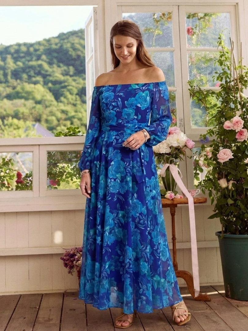 Aspen | Robe Maxi à Épaules Dénudées avec Fleurs