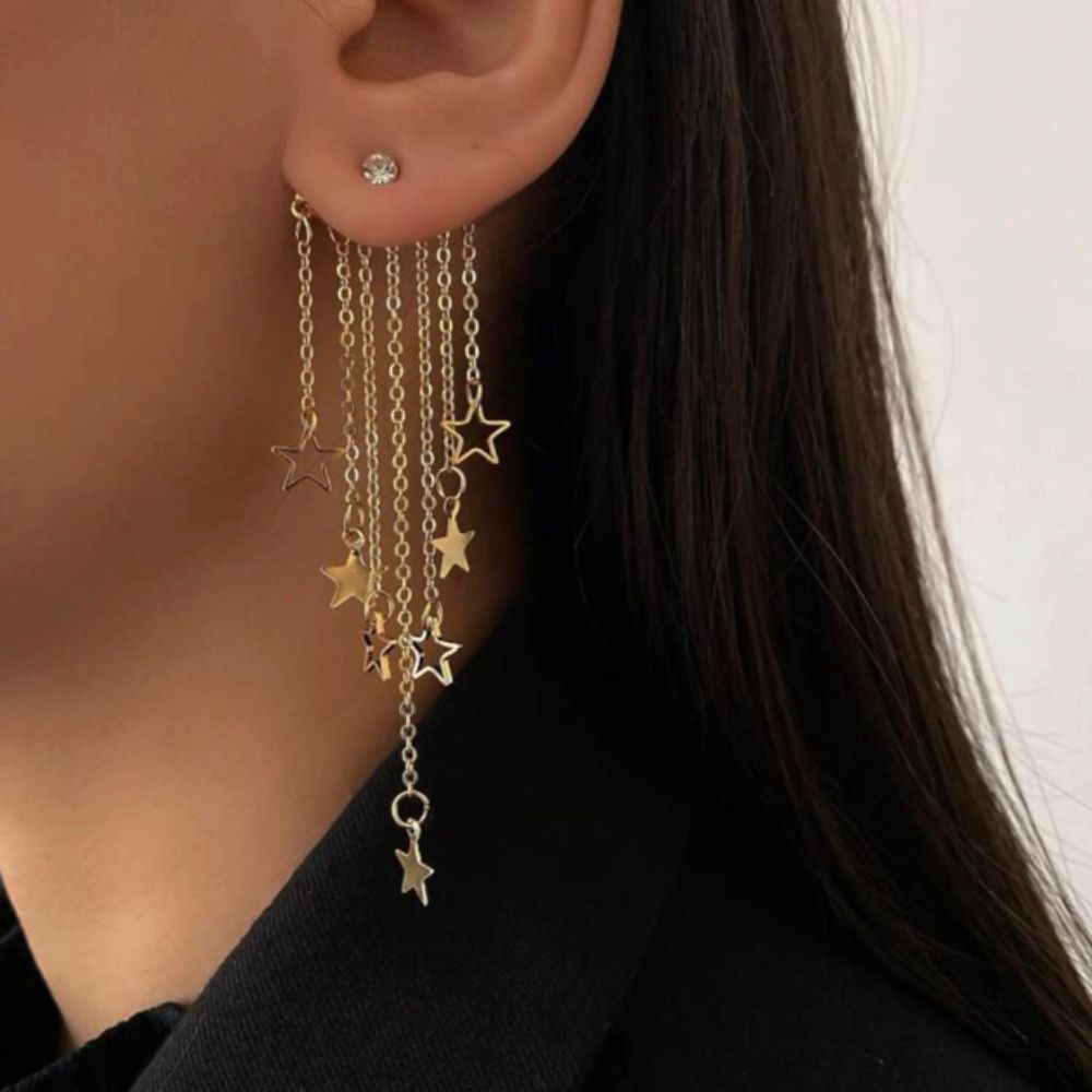 PAIRE DE BOUCLES D'OREILLES ÉTOILÉES AVEC FRANGES