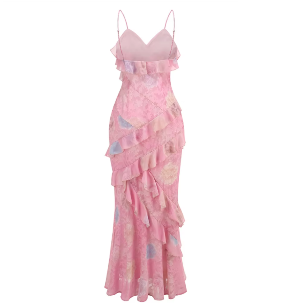 Robe Sans Manches Florale avec Volants